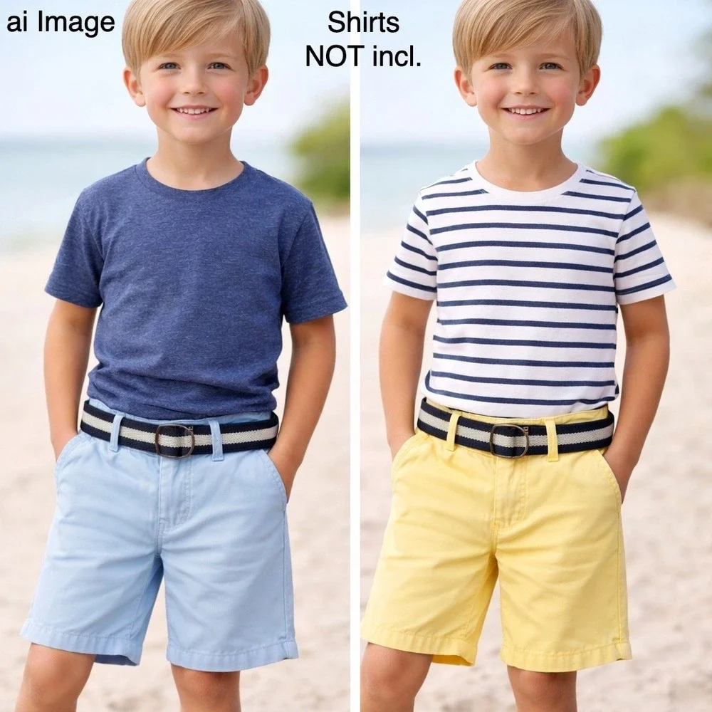 The Childrens Place Boys Shorts Set 2 Pairs Light Blue Yellow Belt Size 6 Preppy